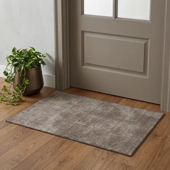 Brown And Taupe Abstract Washable Area Rug With UV Protection Photo 1