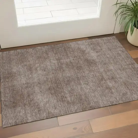 Brown And Taupe Abstract Washable Area Rug With UV Protection Photo 1