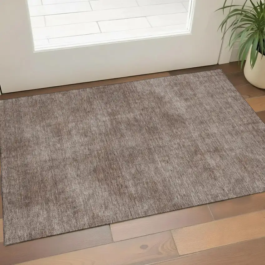 Brown And Taupe Abstract Washable Area Rug With UV Protection Photo 1