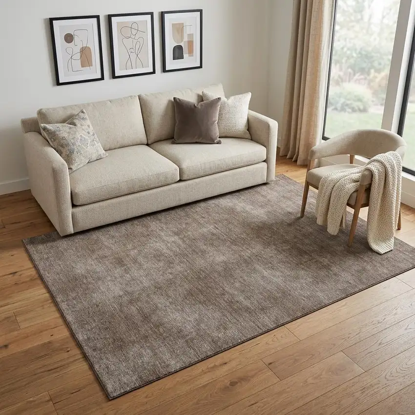Brown And Taupe Abstract Washable Area Rug With UV Protection Photo 1