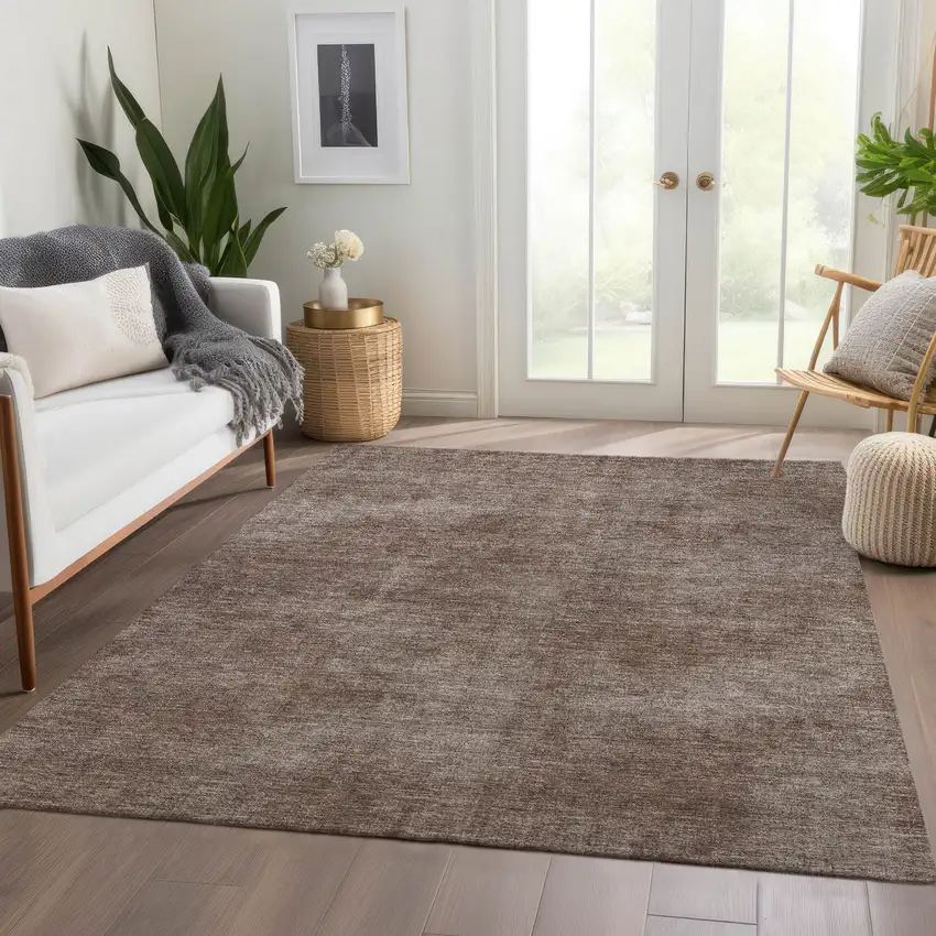 Brown And Taupe Abstract Washable Area Rug With UV Protection Photo 5