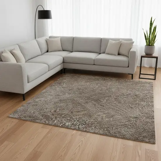 Brown And Taupe Abstract Washable Area Rug With UV Protection Photo 2