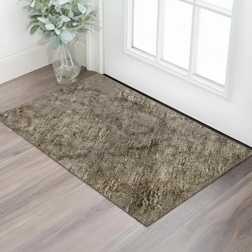 Brown And Taupe Abstract Washable Area Rug With UV Protection Photo 2