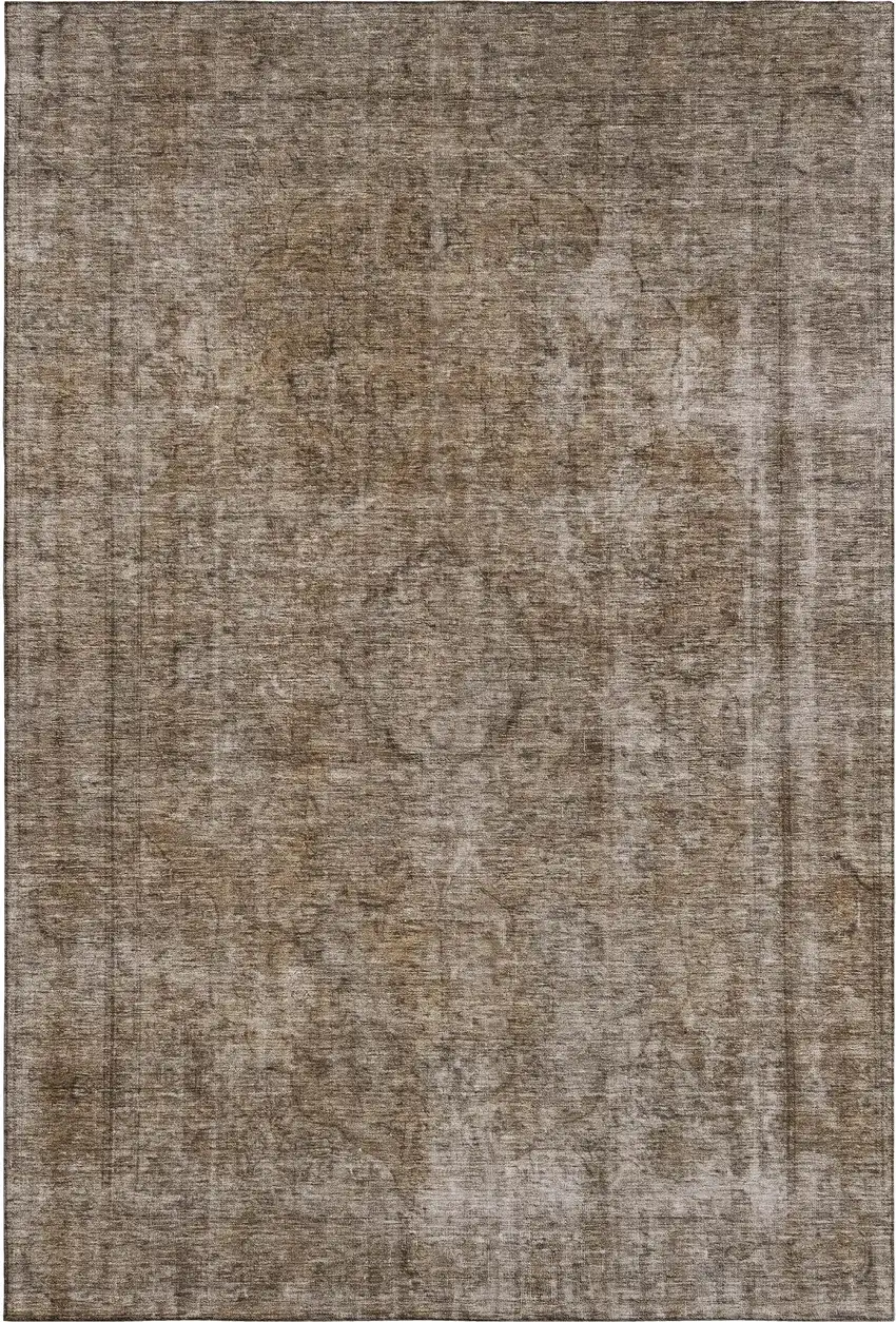 Brown And Taupe Abstract Washable Area Rug With UV Protection Photo 5