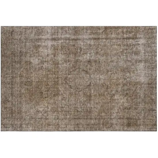 Brown And Taupe Abstract Washable Area Rug With UV Protection Photo 3