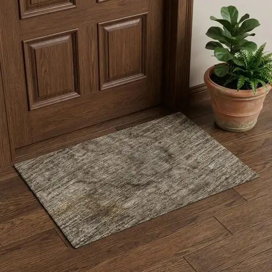 Brown And Taupe Abstract Washable Area Rug With UV Protection Photo 1
