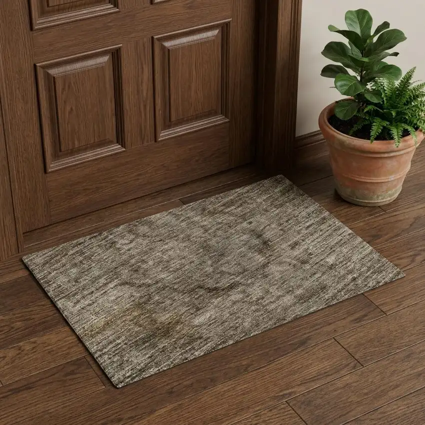 Brown And Taupe Abstract Washable Area Rug With UV Protection Photo 1