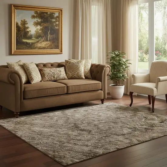 Brown And Taupe Abstract Washable Area Rug With UV Protection Photo 2