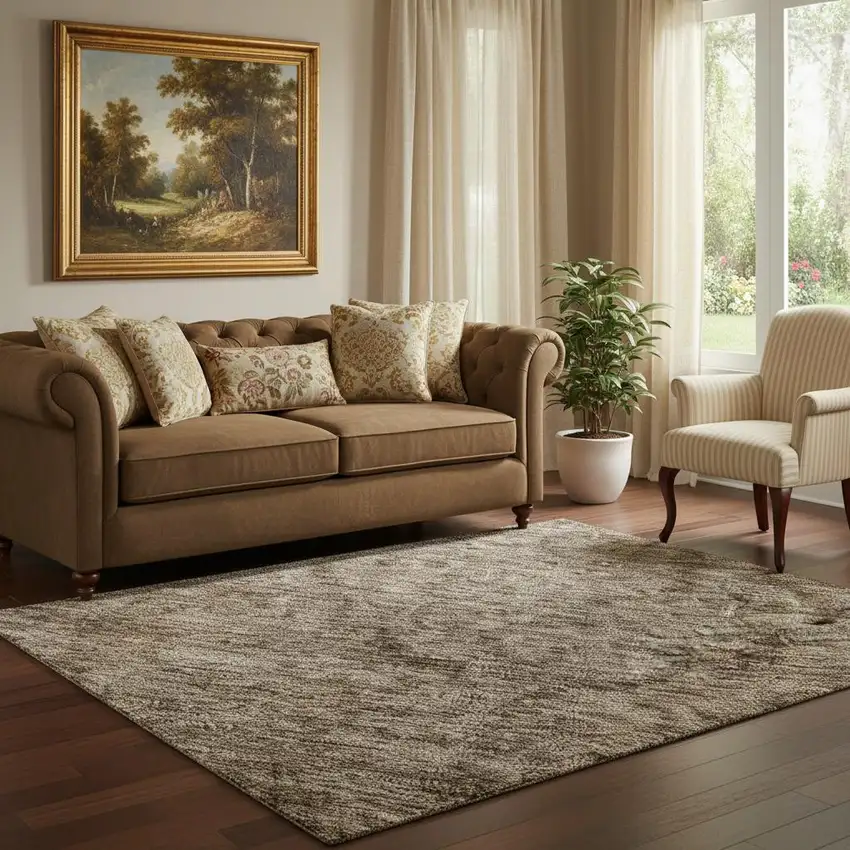 Brown And Taupe Abstract Washable Area Rug With UV Protection Photo 2