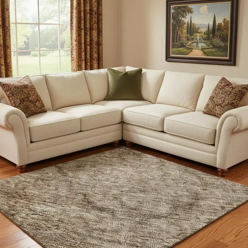 Brown And Taupe Abstract Washable Area Rug With UV Protection Photo 1