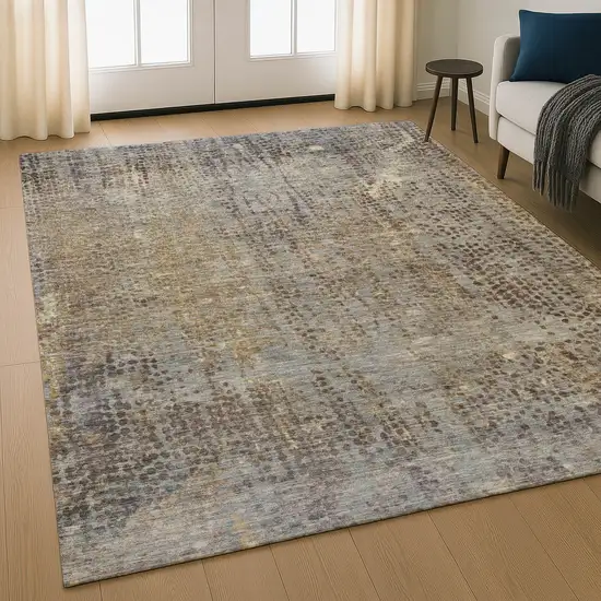 Brown And Taupe Abstract Washable Area Rug With UV Protection Photo 1