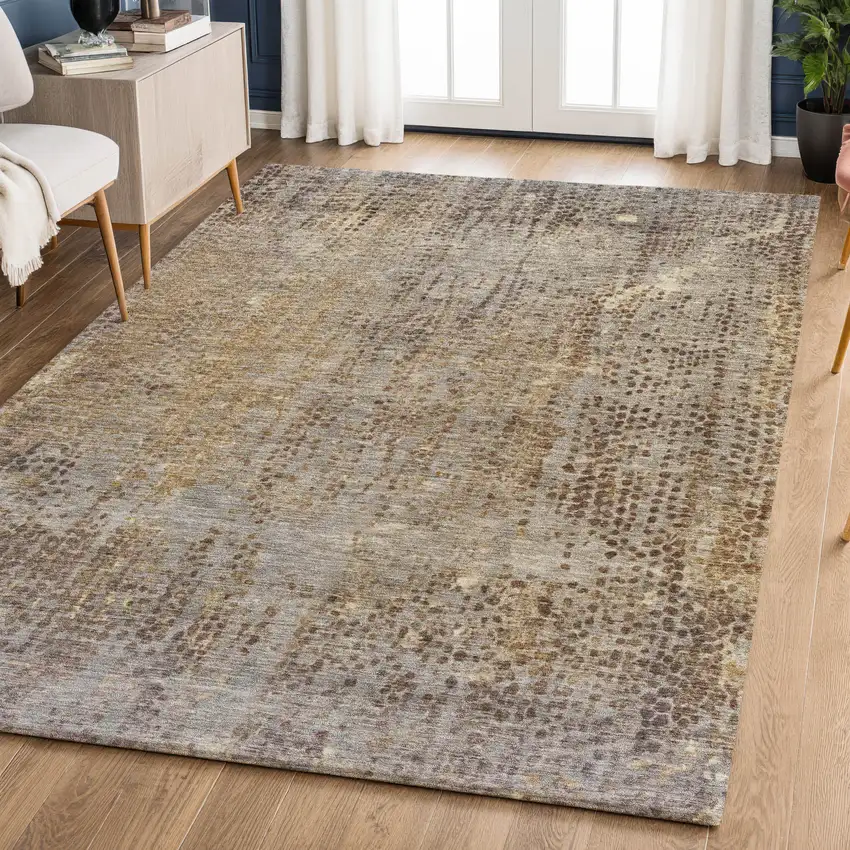 Brown And Taupe Abstract Washable Area Rug With UV Protection Photo 2