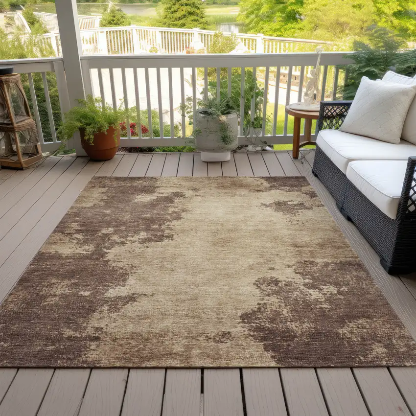 Brown And Taupe Abstract Washable Indoor Outdoor Area Rug Photo 8