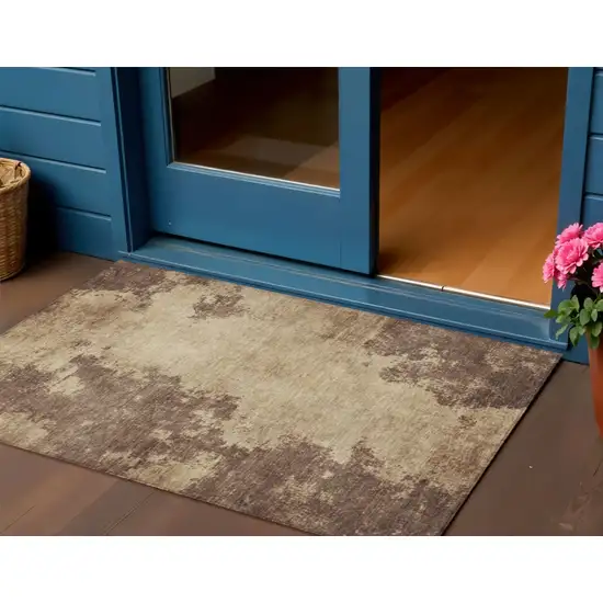 Brown And Taupe Abstract Washable Indoor Outdoor Area Rug Photo 2