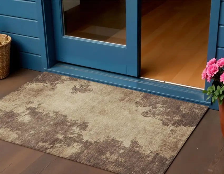 Brown And Taupe Abstract Washable Indoor Outdoor Area Rug Photo 2