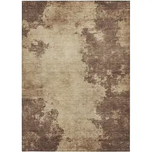 Photo of Brown And Taupe Abstract Washable Indoor Outdoor Area Rug