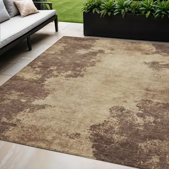 Brown And Taupe Abstract Washable Indoor Outdoor Area Rug Photo 2