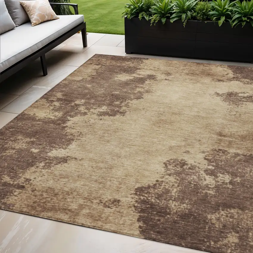 Brown And Taupe Abstract Washable Indoor Outdoor Area Rug Photo 2