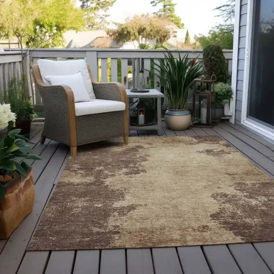 Brown And Taupe Abstract Washable Indoor Outdoor Area Rug Photo 6