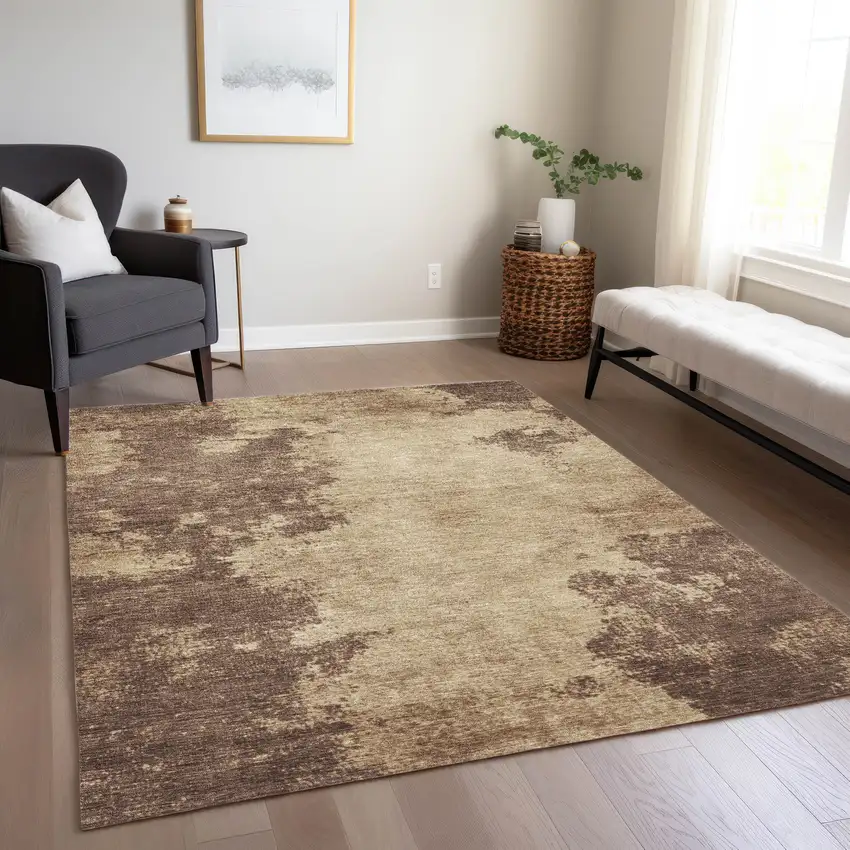 Brown And Taupe Abstract Washable Indoor Outdoor Area Rug Photo 8