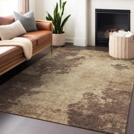 Brown And Taupe Abstract Washable Indoor Outdoor Area Rug Photo 7