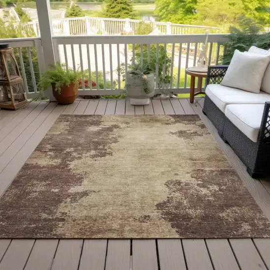 Brown And Taupe Abstract Washable Indoor Outdoor Area Rug Photo 9