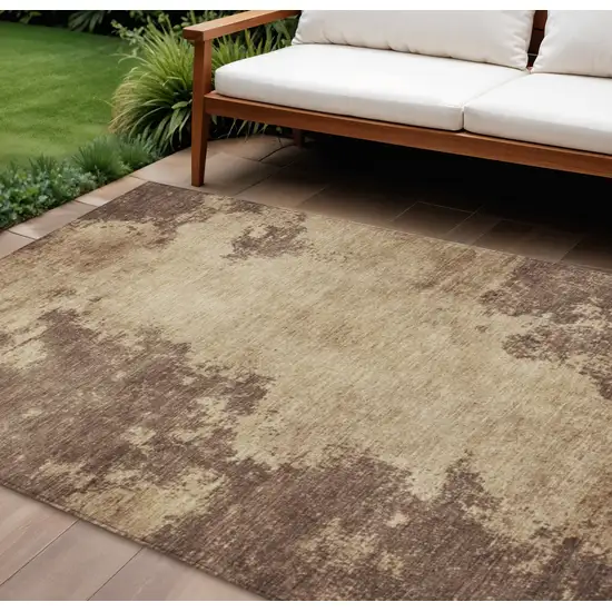 Brown And Taupe Abstract Washable Indoor Outdoor Area Rug Photo 2