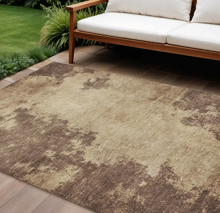 Brown And Taupe Abstract Washable Indoor Outdoor Area Rug Photo 2