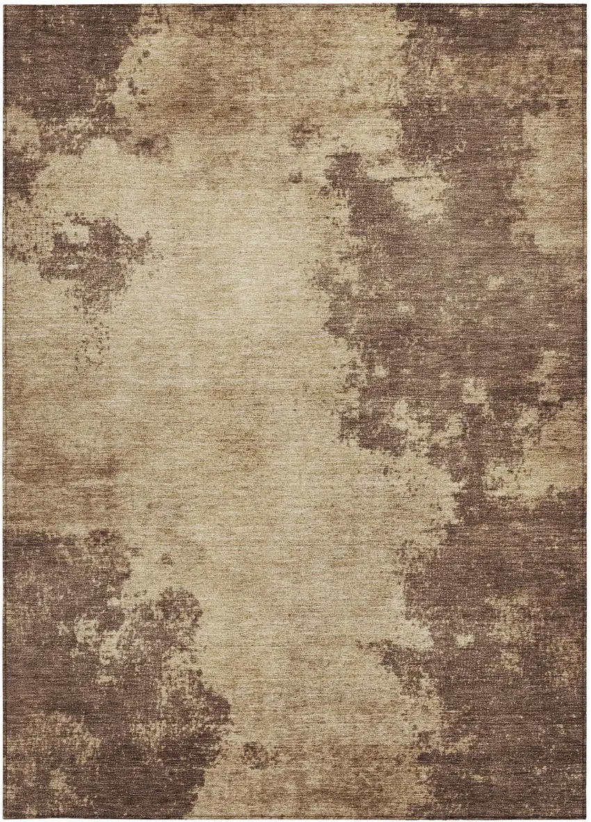 Brown And Taupe Abstract Washable Indoor Outdoor Area Rug Photo 1