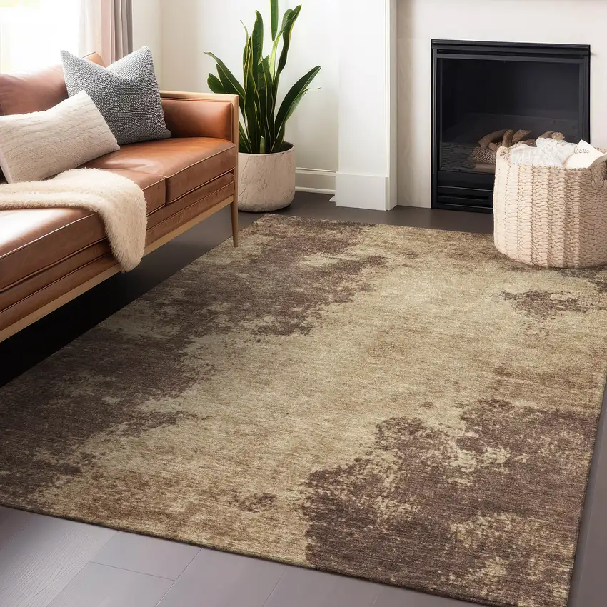 Brown And Taupe Abstract Washable Indoor Outdoor Area Rug Photo 6