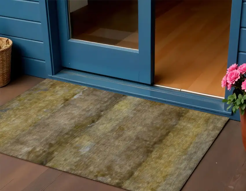 Brown And Taupe Abstract Washable Indoor Outdoor Area Rug Photo 1