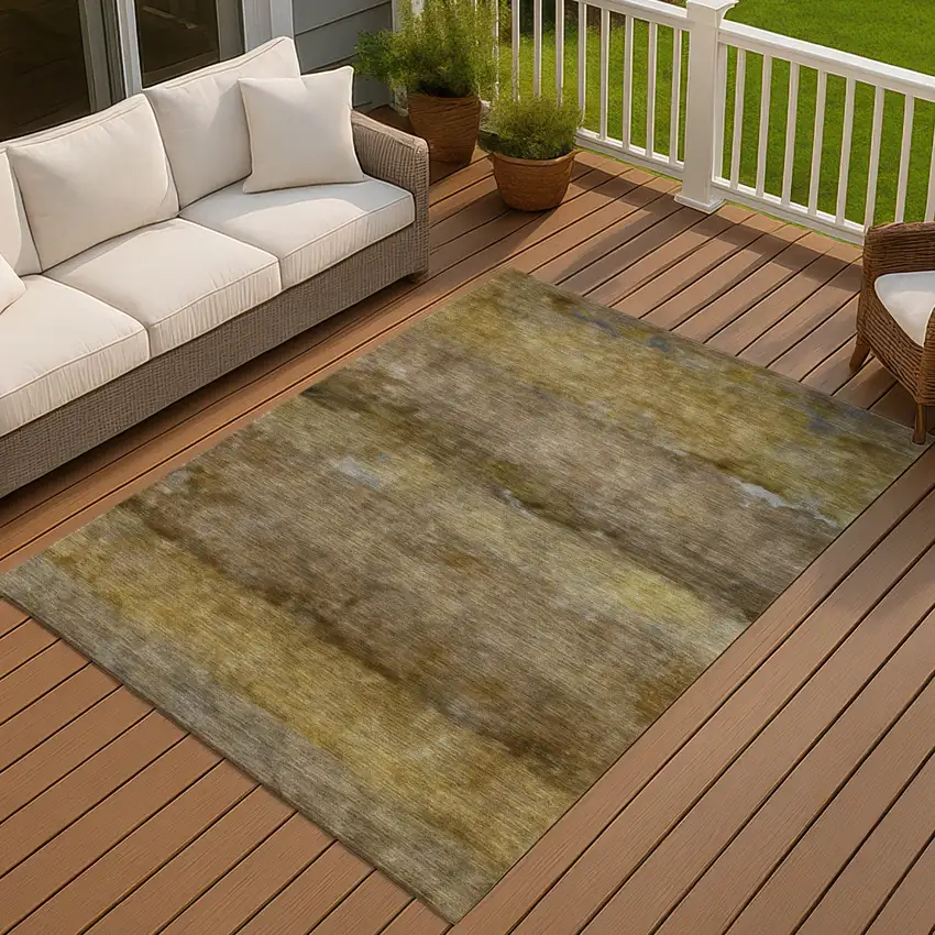 Brown And Taupe Abstract Washable Indoor Outdoor Area Rug Photo 8