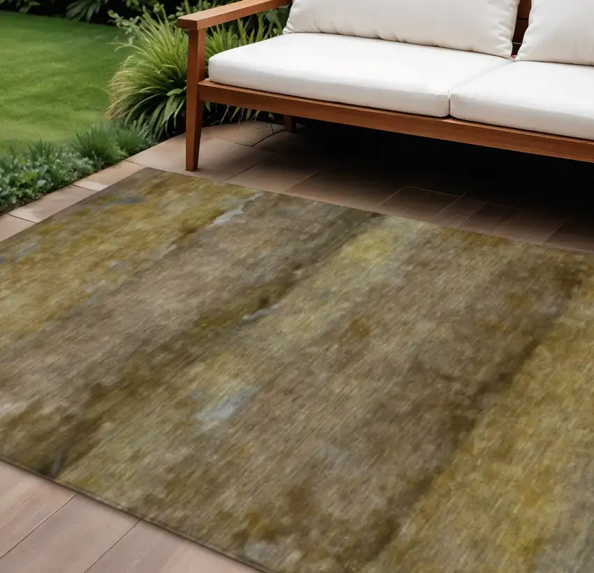 Brown And Taupe Abstract Washable Indoor Outdoor Area Rug Photo 1