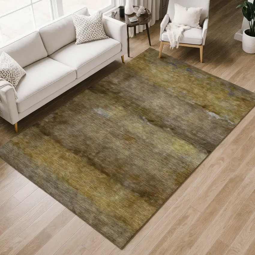 Brown And Taupe Abstract Washable Indoor Outdoor Area Rug Photo 9