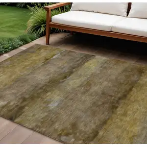Photo of Brown And Taupe Abstract Washable Indoor Outdoor Area Rug