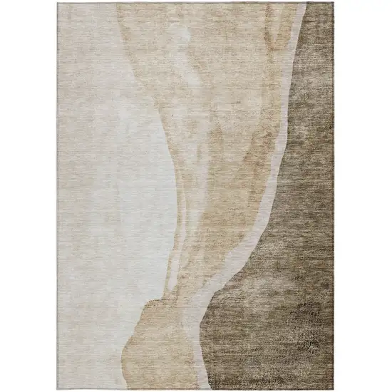 Brown And Taupe Abstract Washable Indoor Outdoor Area Rug Photo 5