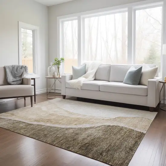 Brown And Taupe Abstract Washable Indoor Outdoor Area Rug Photo 8