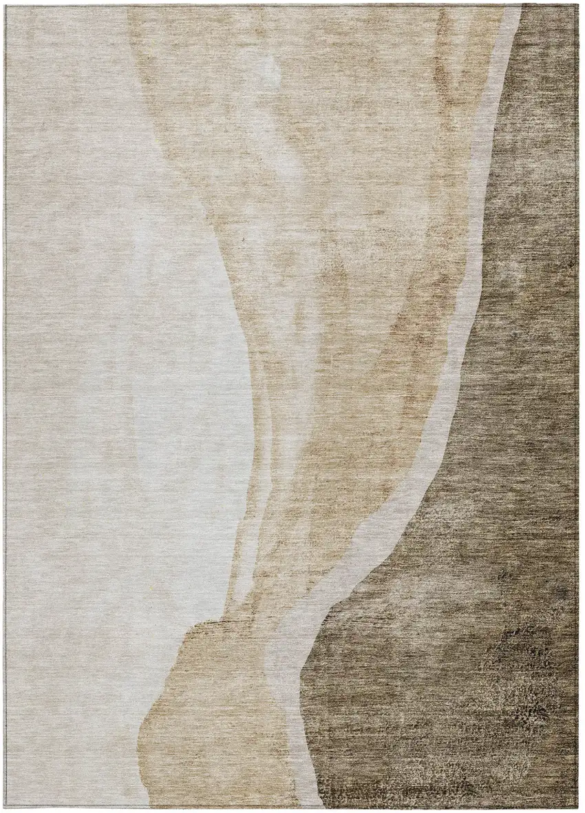 Brown And Taupe Abstract Washable Indoor Outdoor Area Rug Photo 6