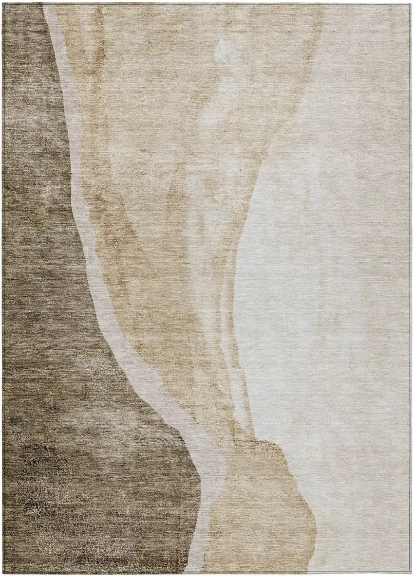 Brown And Taupe Abstract Washable Indoor Outdoor Area Rug Photo 2