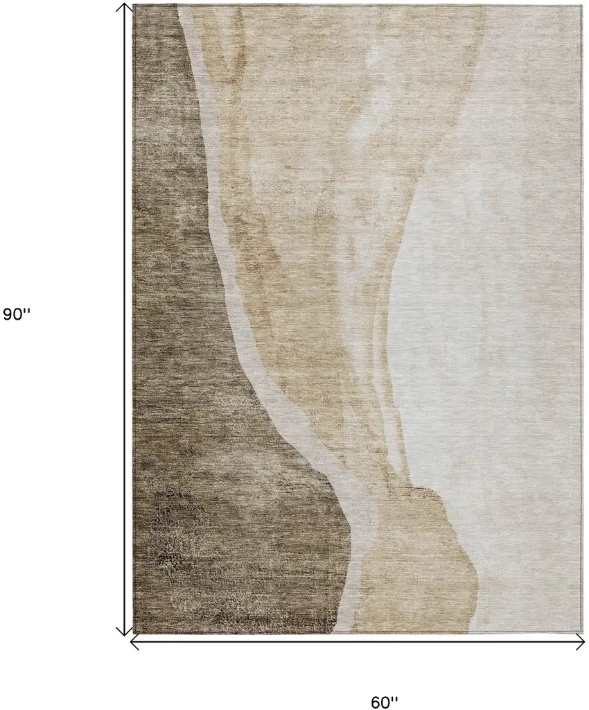 Brown And Taupe Abstract Washable Indoor Outdoor Area Rug Photo 3