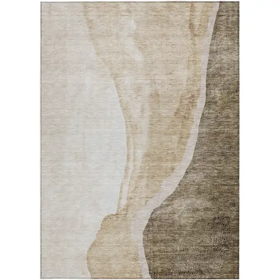 Brown And Taupe Abstract Washable Indoor Outdoor Area Rug Photo 7