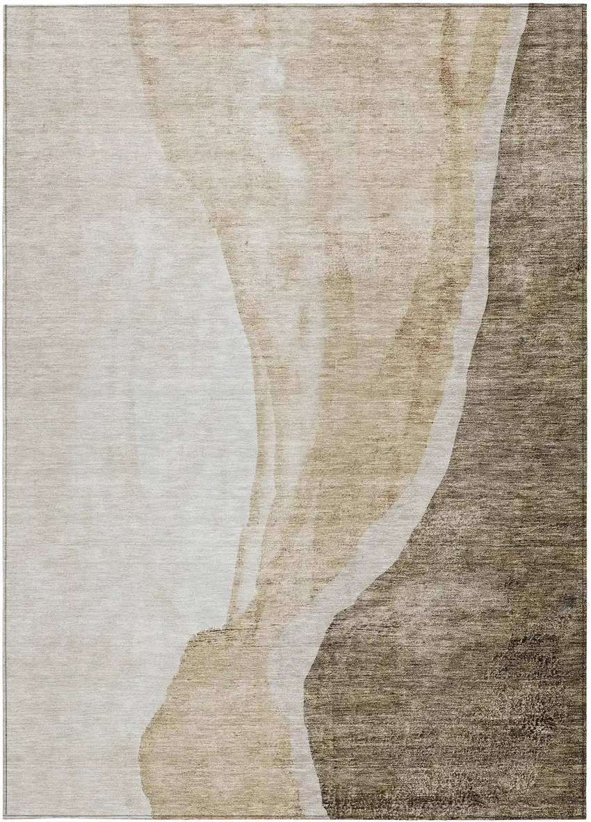 Brown And Taupe Abstract Washable Indoor Outdoor Area Rug Photo 7
