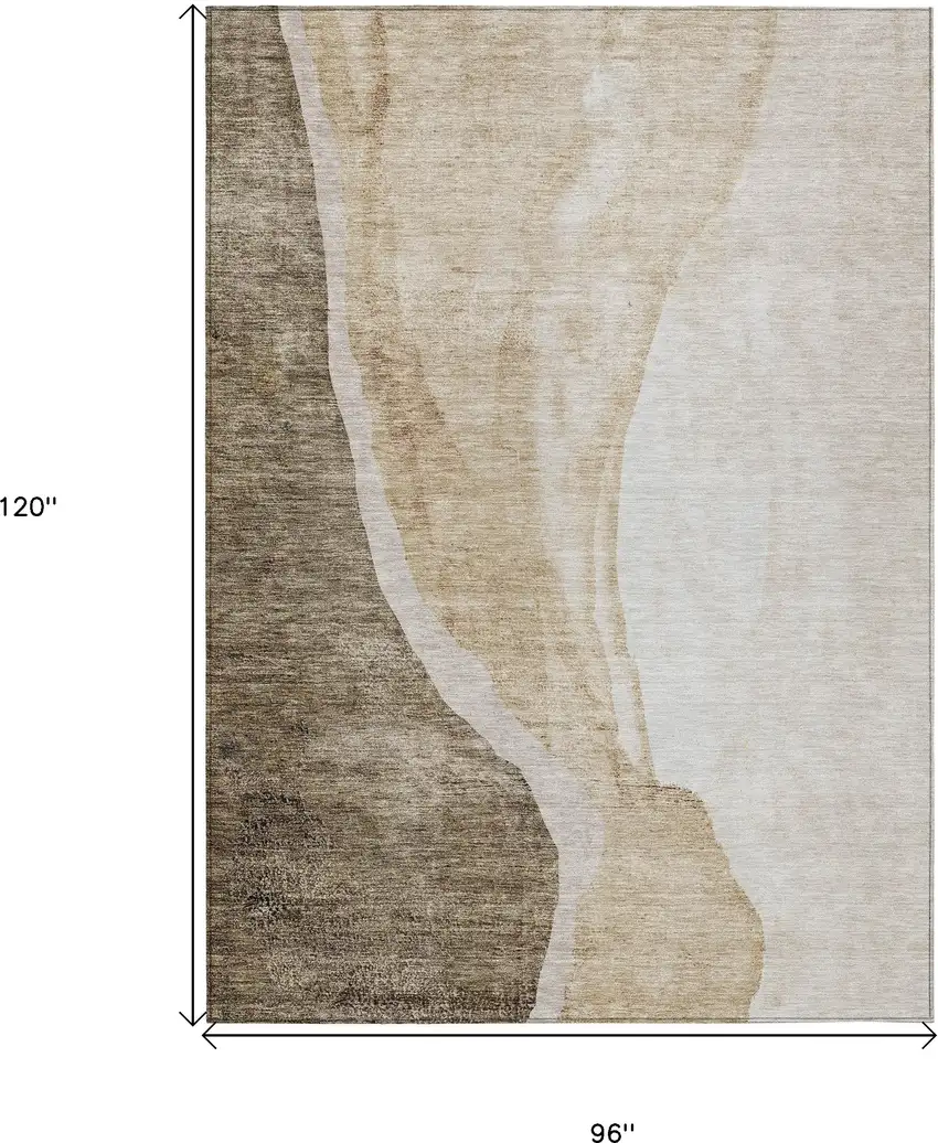 Brown And Taupe Abstract Washable Indoor Outdoor Area Rug Photo 3