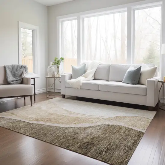 Brown And Taupe Abstract Washable Indoor Outdoor Area Rug Photo 9