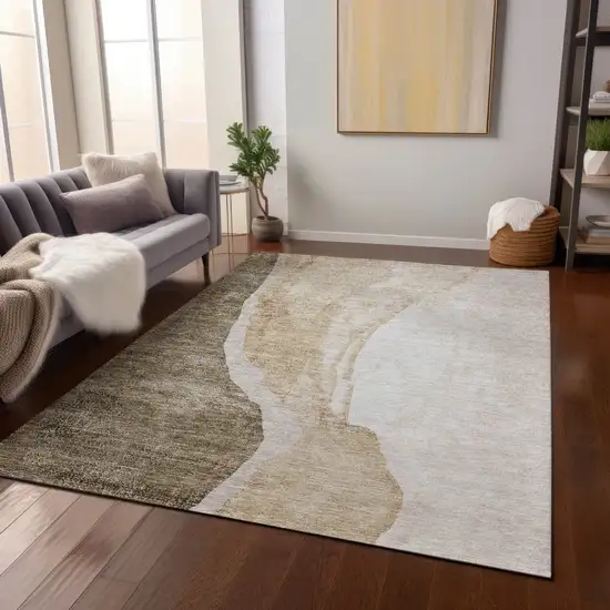 Brown And Taupe Abstract Washable Indoor Outdoor Area Rug Photo 8