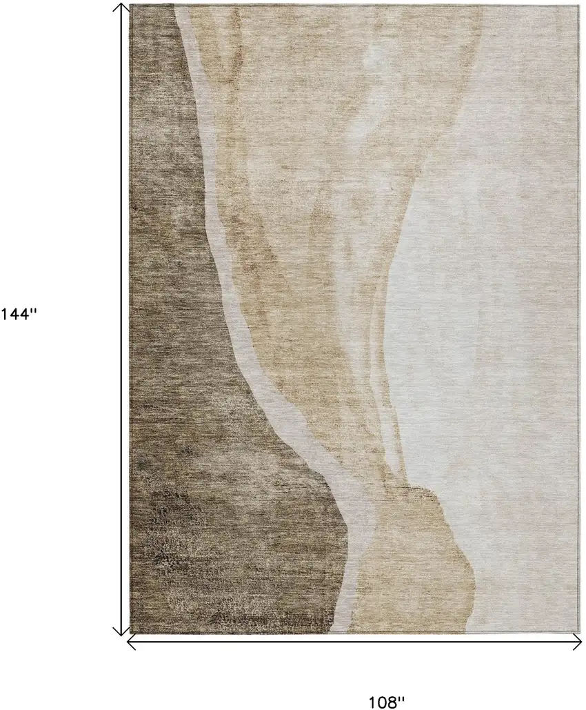 Brown And Taupe Abstract Washable Indoor Outdoor Area Rug Photo 3