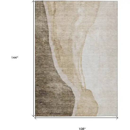Brown And Taupe Abstract Washable Indoor Outdoor Area Rug Photo 3