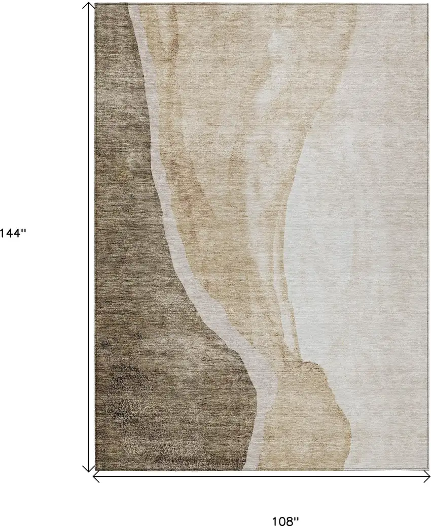 Brown And Taupe Abstract Washable Indoor Outdoor Area Rug Photo 3