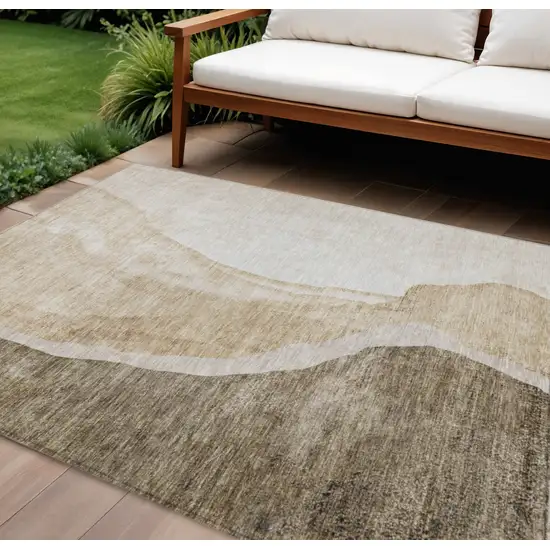 Brown And Taupe Abstract Washable Indoor Outdoor Area Rug Photo 1