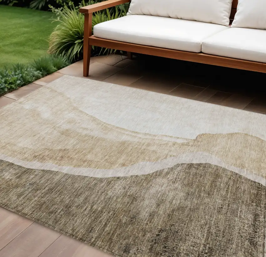 Brown And Taupe Abstract Washable Indoor Outdoor Area Rug Photo 1